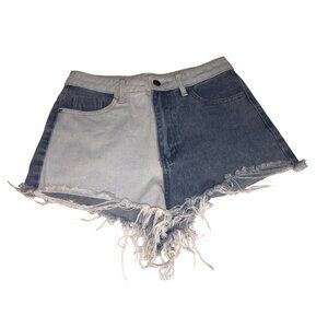 Denim Shorts Size S Cut Off Color Block Light Wash Blue Pockets Boho Festival